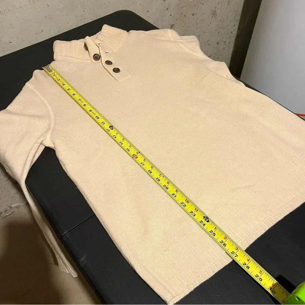 Express 100% Lambs Wool Sweater Cream  Mens M Henley Mock Neck - Picture 7 of 7